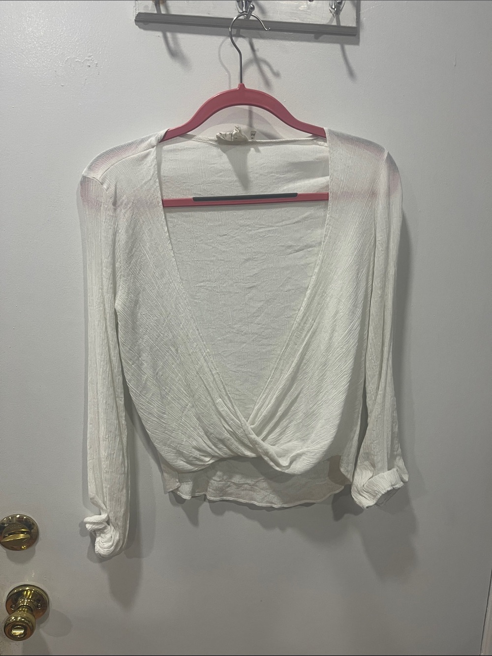 Style Rack White Wrap-Front Long Sleeve Top